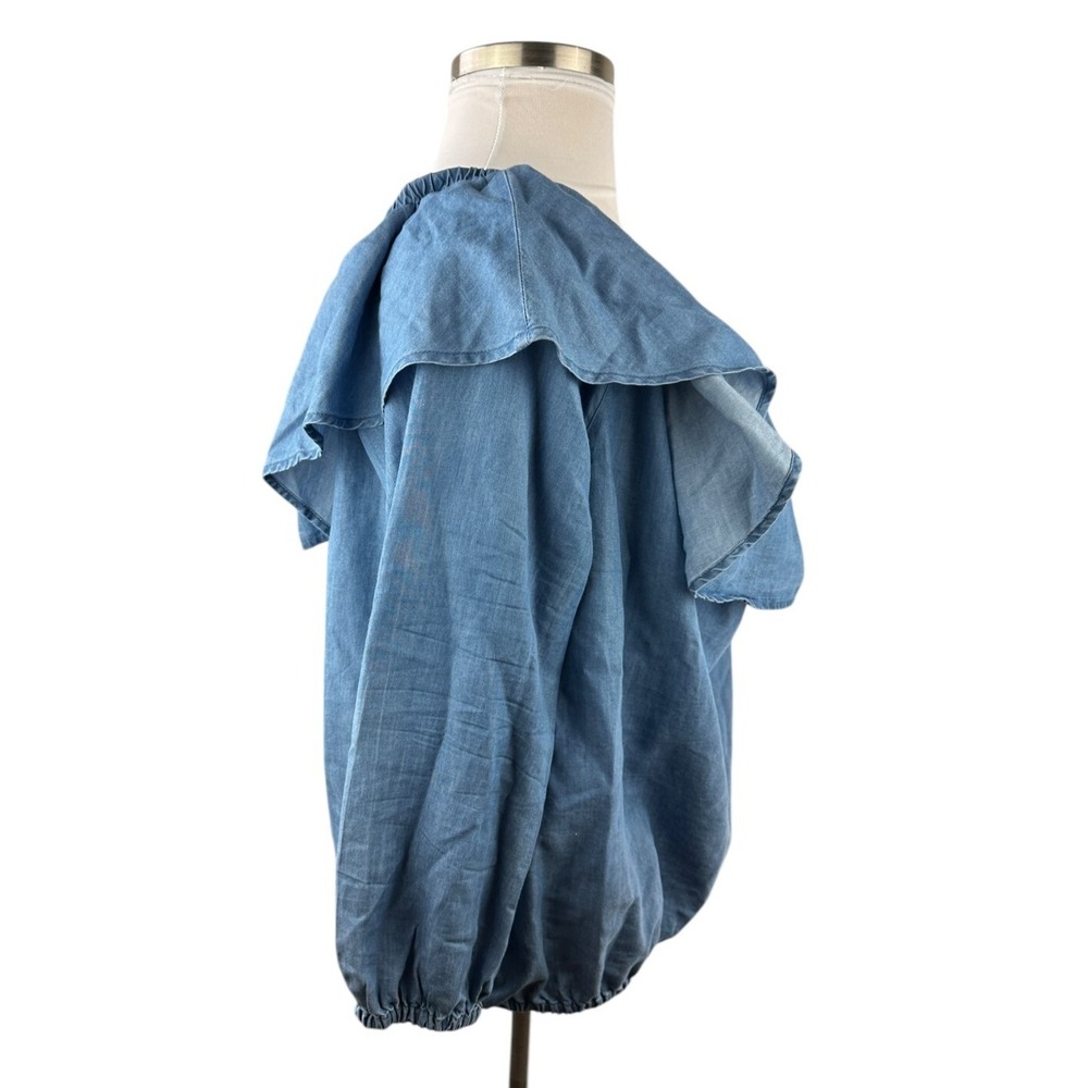 MICHAEL Michael Kors Off The Shoulder Blue Chambray Ruffle Top Plus Size 2X - Picture 10 of 12